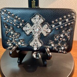 NWOT Black Vegan Leather Crucifix Wallet/ Clutch